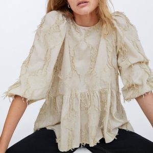 zara textured puff sleeve top XL